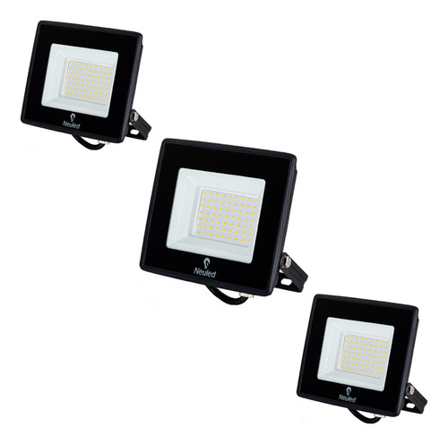 Pack 3 Foco Proyector Led De Área Ecostreet 30w Carcasa Negro Luz Luz Frio 6000k