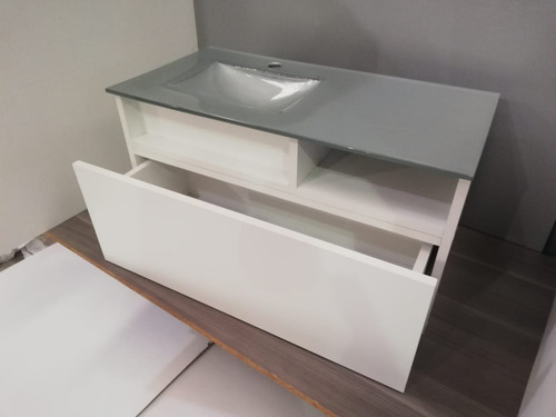Imagen 8 de 10 de Bacha Vidrio Termoformada + Mueble Baño Colgante Pi 80x45