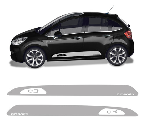 Faixa Citroen C3 2013/2019 Adesivo Lateral Cinza Decorativo