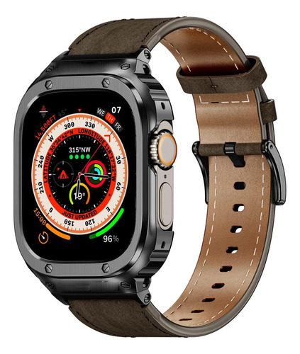 Funda Acero Y Correa Piel Para Apple Watch Ultra 9 8 7 Se 6