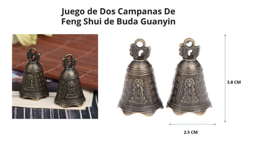 Juego De Dos Mini Campanas Feng Shui - Buda Guanyin