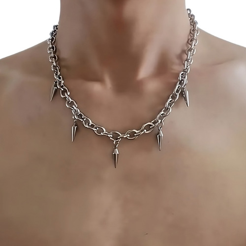 Cadena De Picos Dije Para Hombre Punk Aesthetic Cool De Moda Plateado