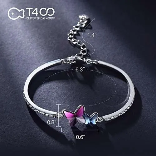 T400 Azul Purpura Rosado Mariposa Brazalete De Cristal R Reg