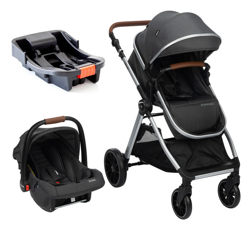 Carrinho De Bebê Romanzo Com Bebê Conforto E Base Infanti