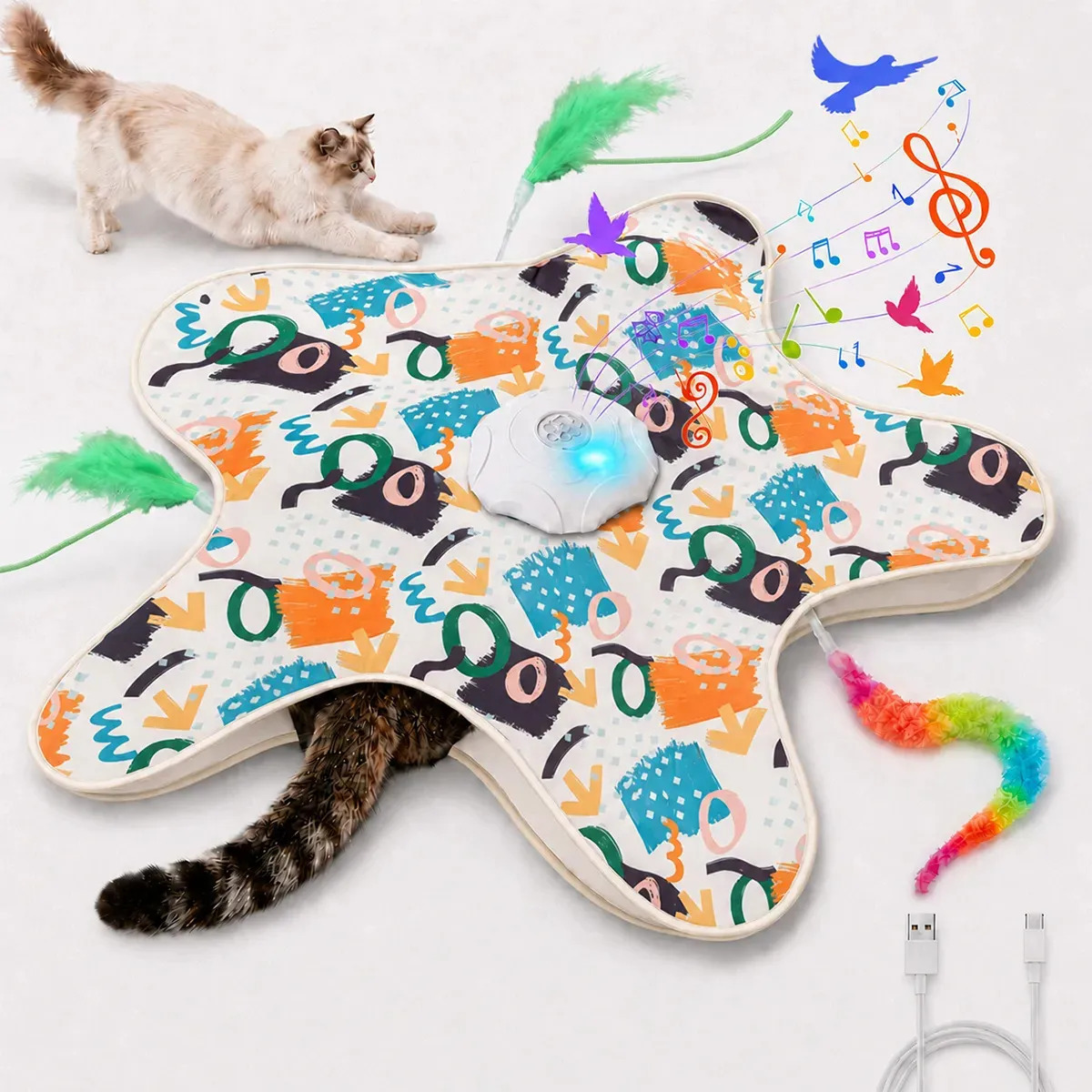 Brinquedo Elétrico Interativo para Gatos Fallove com 3 Refis de Pena e Lagarta