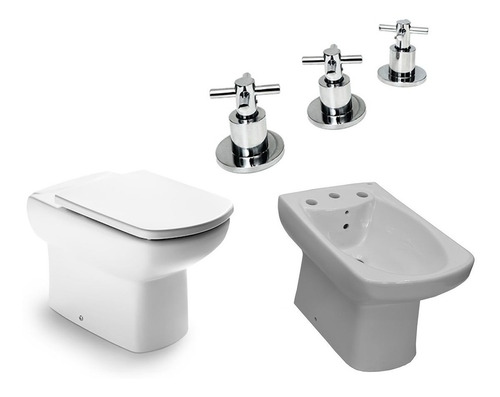 Juego De Baño Inodoro Corto Bidet Griferia Aqualaf Dama S Pe