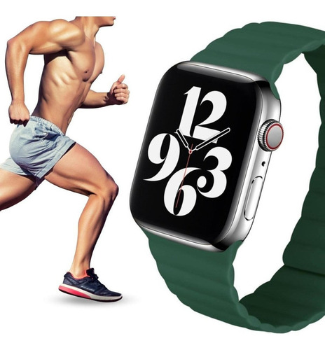 Correa de caucho magnética de primera calidad para Apple Watch S8 de 45 mm, color verde