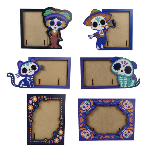 Portarretratos Pintado Día De Muertos Halloween Mdf Altar