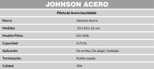 Imagen 3 de 7 de Pileta Ac.inox. Vanitory Ov330l L304 Johnson