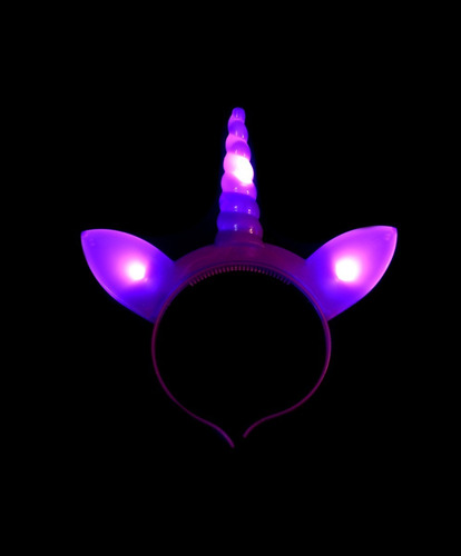 Imagen 4 de 5 de Vincha Unicornio Orejitas Led Cotillon Luminoso Colores X 5