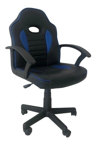 Imagen 2 de 4 de Silla de escritorio Tedge 435878 gamer ergonómica negra y azul con tapizado de cuero sintético