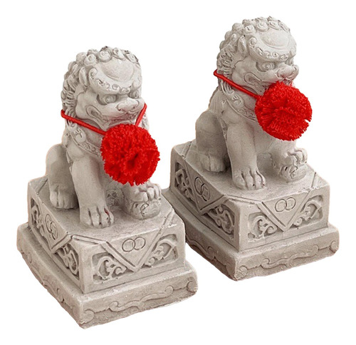 2 Estatuas De Piedra De Perros Fu Pequeñas Decorativas Para