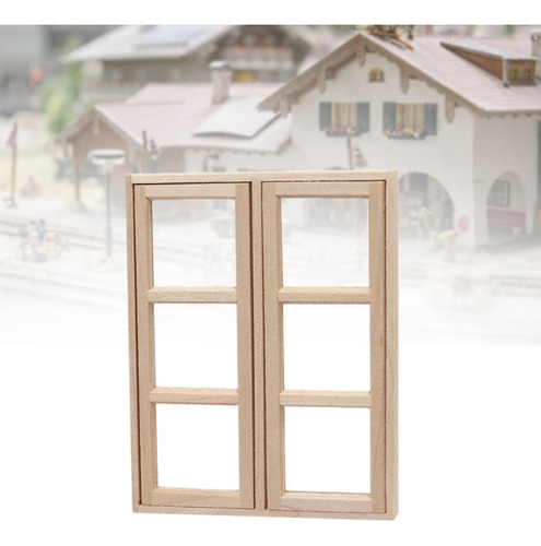 Xfw3 Ventana De Casa De Muñecas Con Decoración De Madera, B