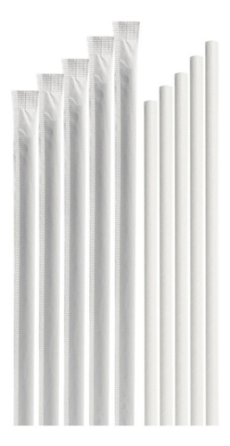 100 Canudo De Papel Biodegradável Embalado Individual Branco