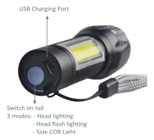 Super Mini Linterna Led Recargable Luz Zoom Largo Alcances