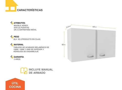 Imagen 5 de 10 de Mueble Aéreo 2 Puertas Casa Lista Útil Cocina