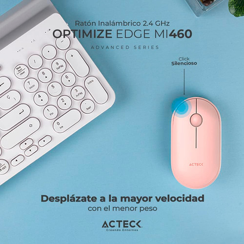 Mouse Acteck Optimize Edge Mi460 1600dpi Inalambrico Rosa
