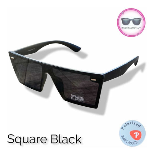 Lentes De Sol Square Black Polarized Rise In Fashion