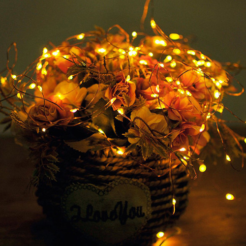 Lámpara Usb De Alambre De Cobre Con Flores, Decoración Navid