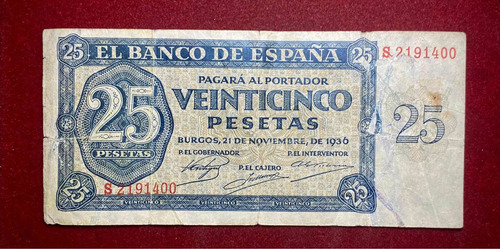 Billete 25 Pesetas España 1936 Pick 99 A
