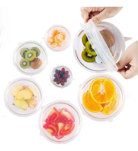 Tapas Elásticas De Silicona Reutilizables, 6 Unidades, Para