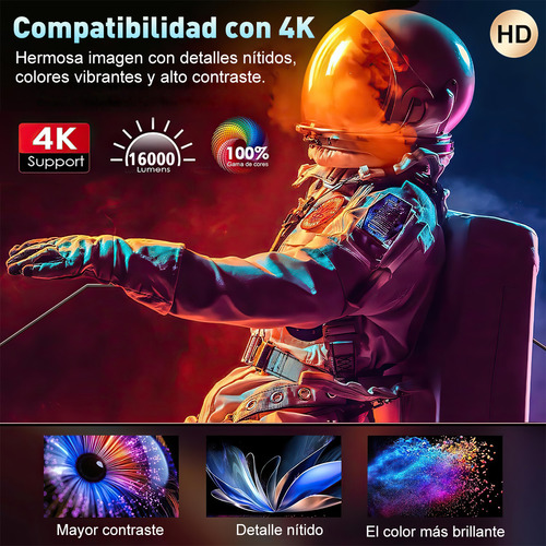 Proyector 8k Profesional Android 9.0 Xnano Full Hd 16000 Lúmenes 4 Gb Ram + 16 Gb Rom Bluetooth 5.0 Wifi 5g / 2.4g