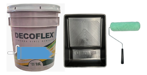 Cubeta De Pintura Vinil Decoflex 18lts Con Charola Y Rodillo Azul Griego Mate