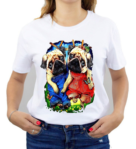 Polera Estampada Dama 100%algodón Perritos Pug Exclusivo 614