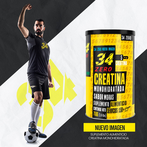 34 Zero Creatina Monohidratada 750g 150 Servicios Sabores Moras