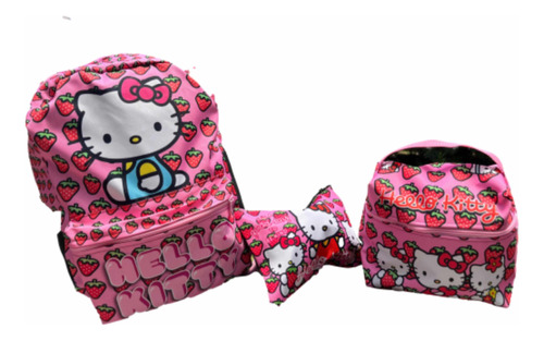 Set Mochila Hello Kitty, Estuche Y Lonchera