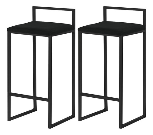 Kit 2 Banqueta Selena Base Preta Suede Preto - Gran Belo