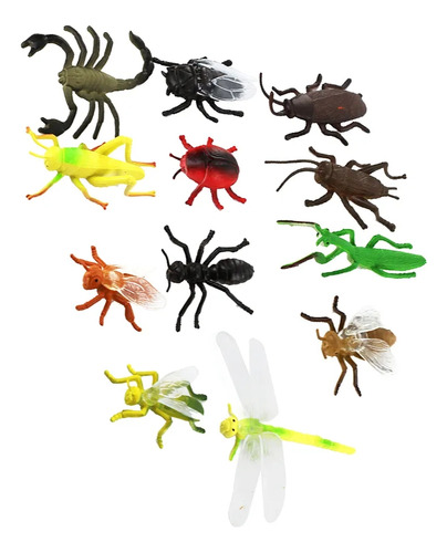 Set De 12 Surtidos Animales Insectos De Plástico 