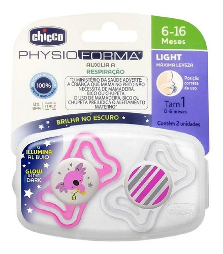 Chupeta Physio Light (6-16m) 2 Un - Rosa - Chicco Período de idade 6-12 meses