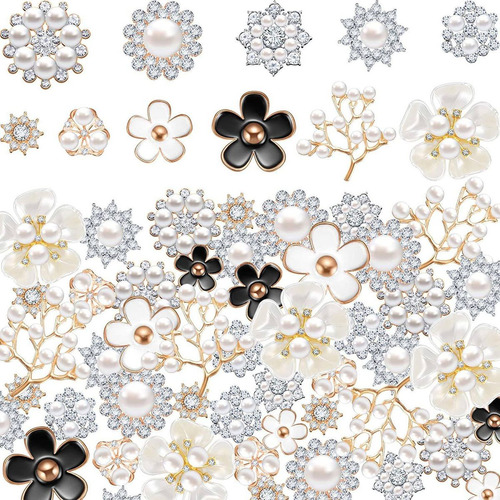 44 Pieces Pearl Rhinestone Buttons Christmas Snowflake