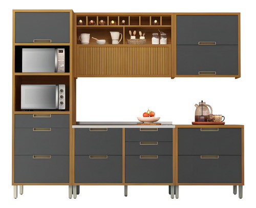 Cozinha Completa Nesher Imperatriz 5 Peças Mdf Marrom/cinza