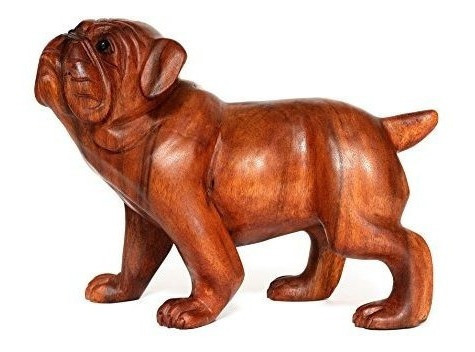 G6 Coleccion Mano De Madera Tallada Caminar Bulldog Figura 