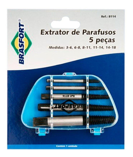 Imagem 5 de 6 de Extrator De Parafuso Quebrado 3 A 18mm 5 Peças Brasfort-8114