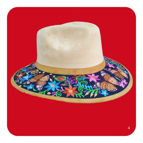 Imagen 9 de 9 de Elegante Sombrero Artesanal De Gamuza Bordado Mediano 1