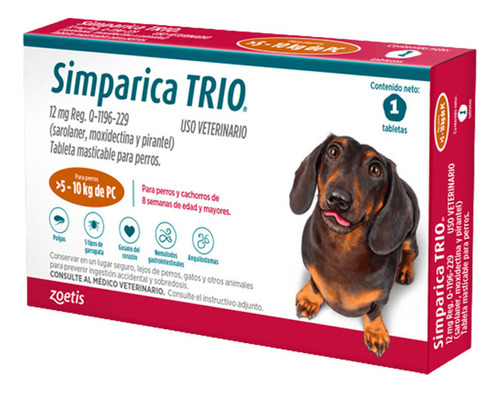 Simparica Trio Antipulgas Para Perros 5.1 A 10kg X 1 Tab