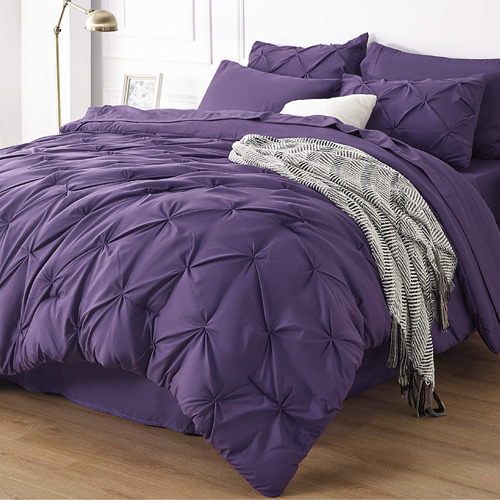 Juego De Ropa De Cama Con Edredon King Size Color Morado 7pz