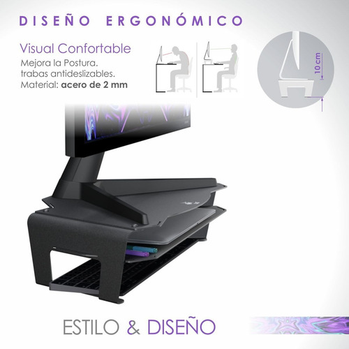 Imagen 4 de 9 de Soporte Monitor Gamer Bam G5a Alto + Estante Acero Premium!!