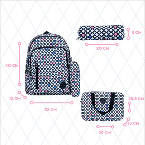 Set Mochila Escolar Duradera Mima2 Rombo Arcoíris 3 Pzs