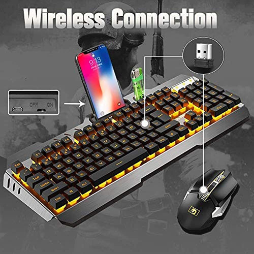 Teclado e mouse para jogos, luz de fundo laranja LED 3 em 1
