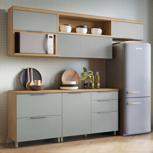 Cozinha Modulada Marquesa Ripada Mdf 5 Peças Nature Verde