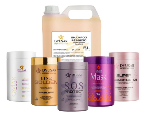 Kit Com Máscaras E Shampoo De Pêssego 5 Litros Dyusar