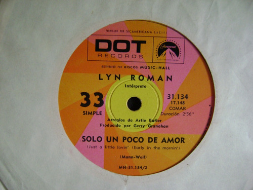 Lyn Roman-solo Un Poco De Amor-vinilo Simple-8 Puntos