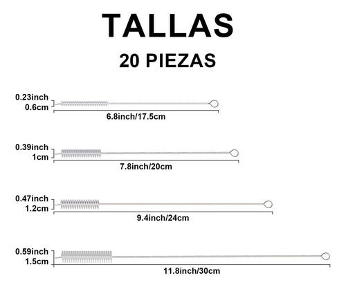 20 Piezas Extra Largos Cepillo Para Popotes De Acero