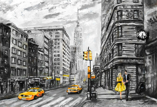 Taxi Nueva York Tipo Oleo Med Lienzo Canvas Cuadro Decorativ