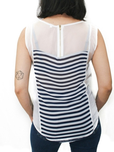 Musculosa Rayada De Gasa Blanca Y Negra Talle S