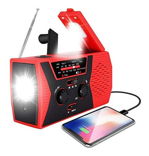 Radio De Manivela Am/fm Con Linterna Y Usb Color Rojo-negro